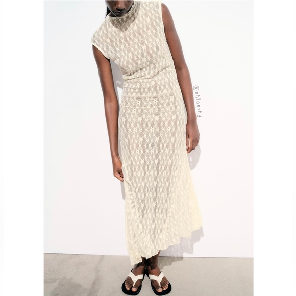 Zara LONG ASYMMETRIC LACE DRESS - Picture 3 of 16